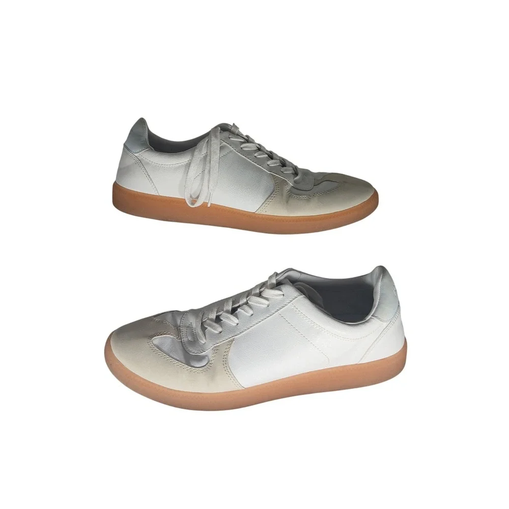 J. Crew White Beige Gum Sole Leather Sneakers‎ Shoes Size 11